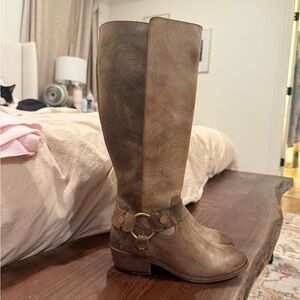 Frye Two-Tone Brown Leather Knee Boots with Harness